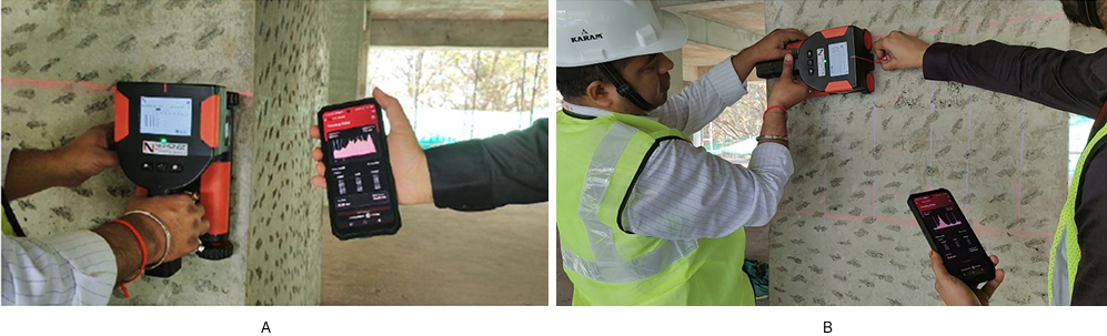 (A) Horizontal scanning for locating main reinforcements, and (B) Vertical scanning for locating stirrups.