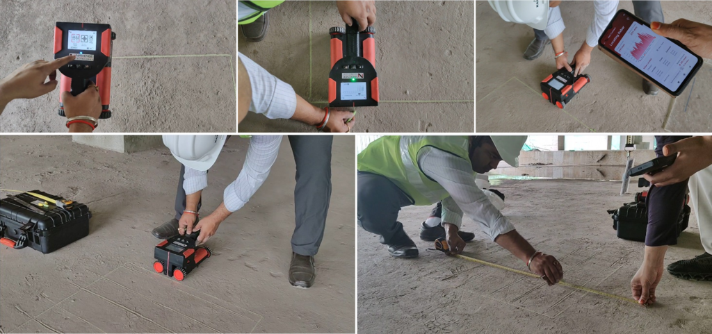 Slab scan results showed a uniform top rebar mesh with clear intersections and allowed drawing of precisely marked core cutting grid.